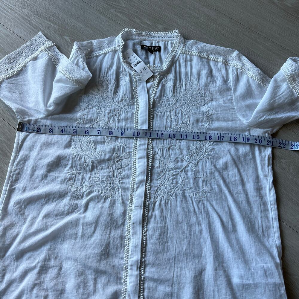 J Crew Embroidered Lace Trim Button Up Shirt In Cotton Coile Size 12 White Flaw - Picture 5 of 16